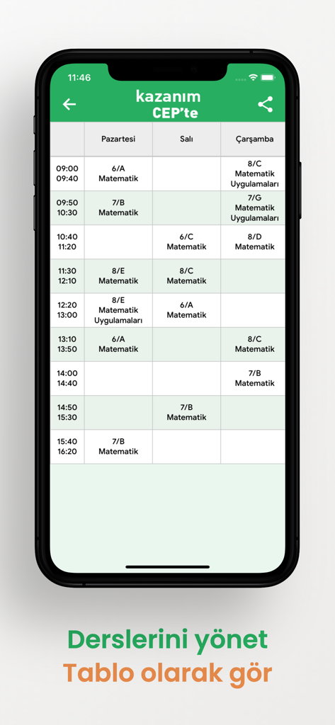 Kazanım Cepte: Yıllık Planlar - Ein mobiler Bildschirm mit einer Tabelle für den wöchentlichen Unterrichtsplan für Lehrer in der Kazanım Cepte-App