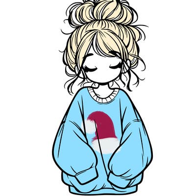 girl with baggy sweatshirt and messy bun