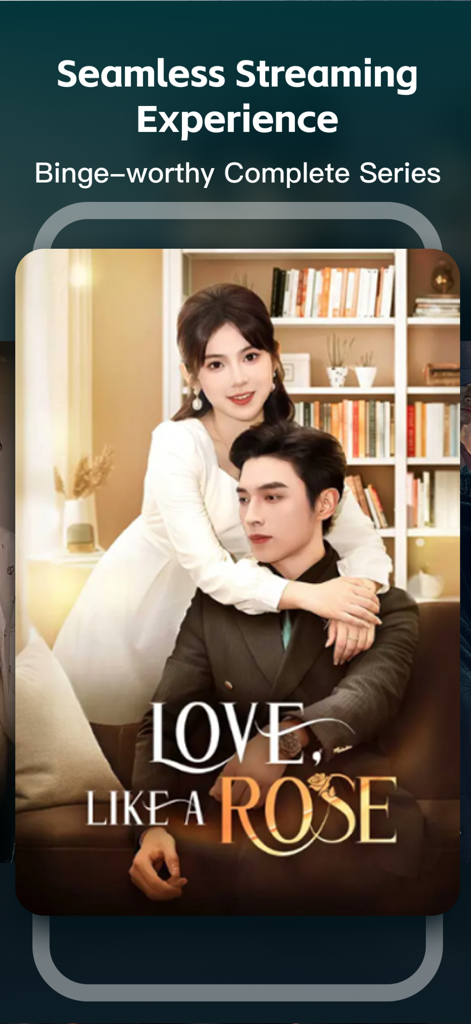 SnapDrama-Stream Drama Shorts - Interfaz de la aplicación móvil SnapDrama que muestra el drama romántico de formato corto "Love Like a Rose"