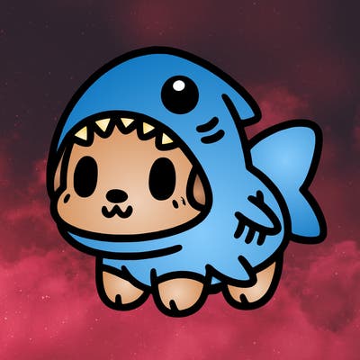 cute dog wearing a shark costume