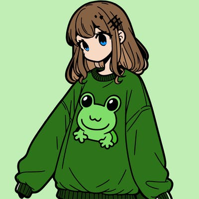 girl wearing frogging sweatshirt