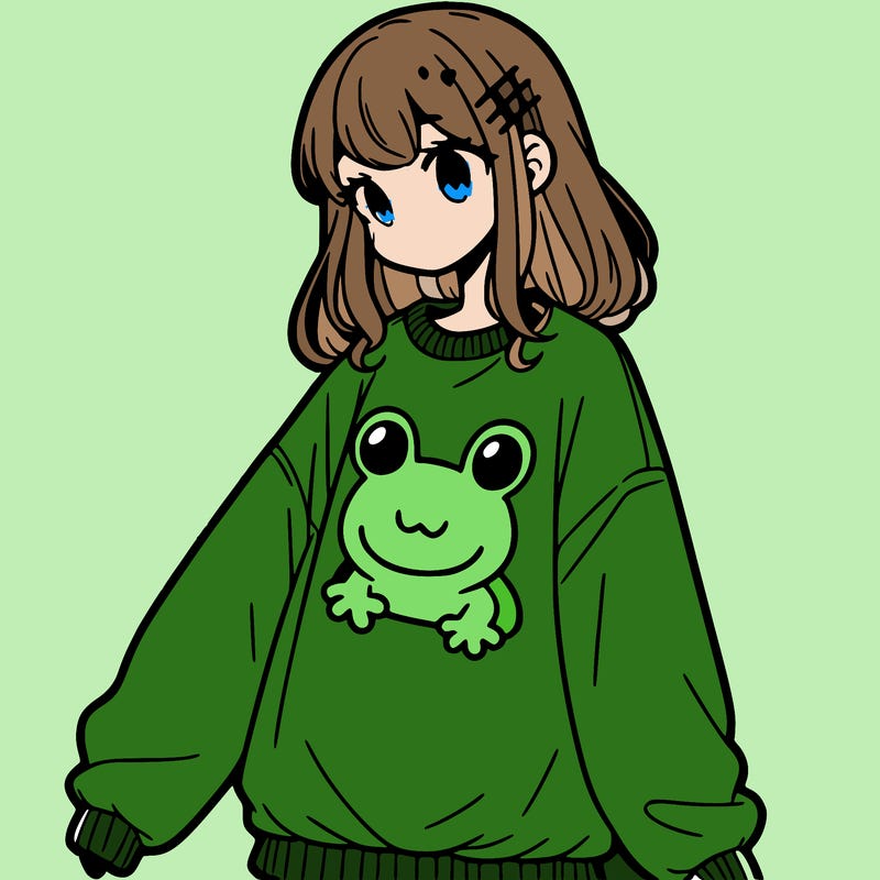 girl wearing frogging sweatshirt