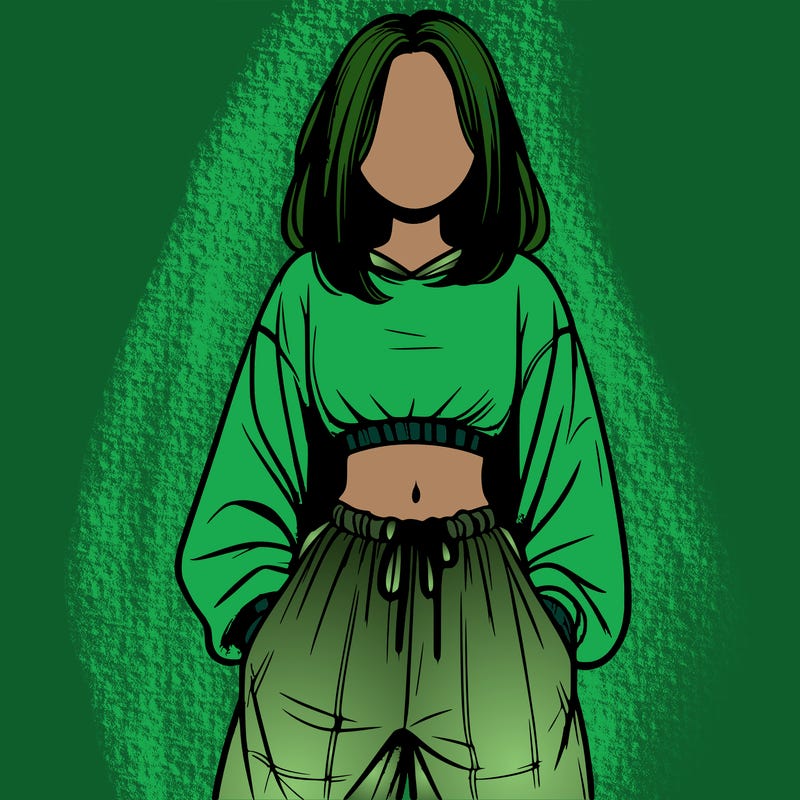 realistic girl faceless with baggy pants and a crop top