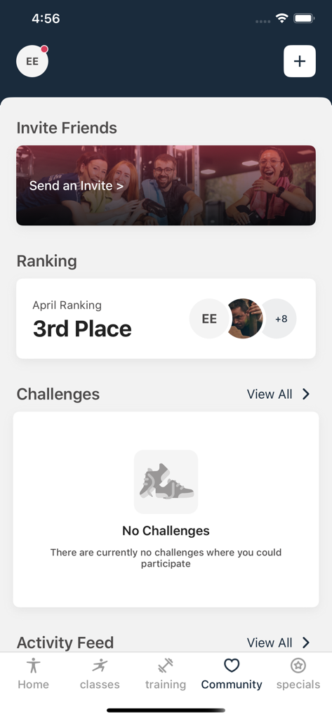 CIRCLE Fitness - The community section of the CIRCLE Fitness app featuring gym member rankings and fitness challenges