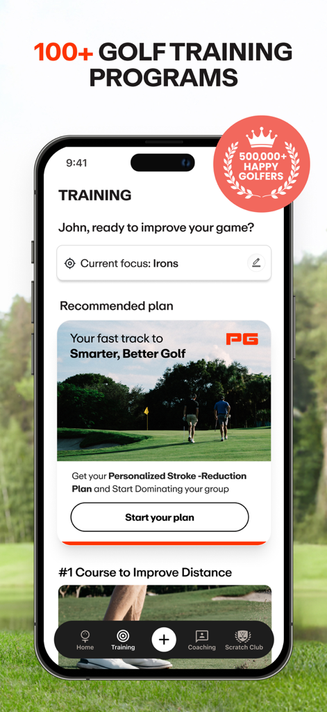 Performance Golf AI Swing Fix - 개인 맞춤 지침 및 계획을 특징으로 하는 Performance Golf 앱 훈련 대시보드