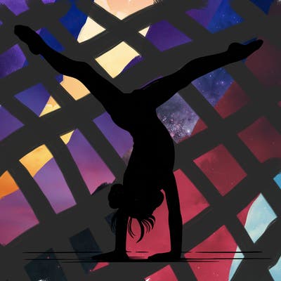 realistic gymnastic hand stand girl in four splits