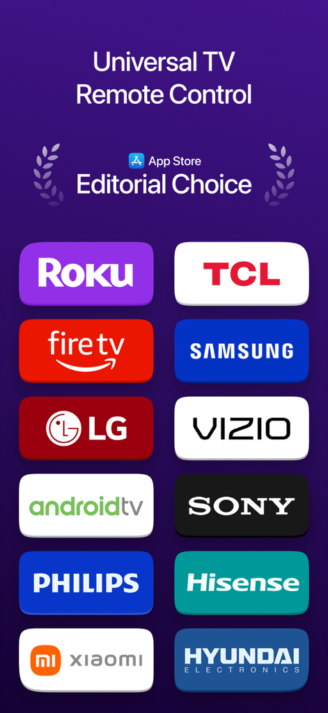 Universal TV・Remote Control・ - List of compatible smart TV brands for the Universal TV Remote app including Roku Samsung and LG