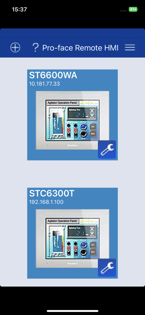Pro-face Remote HMI - Pro-face Remote HMI 대시보드에 연결된 산업 기계 인터페이스 목록이 표시됩니다.