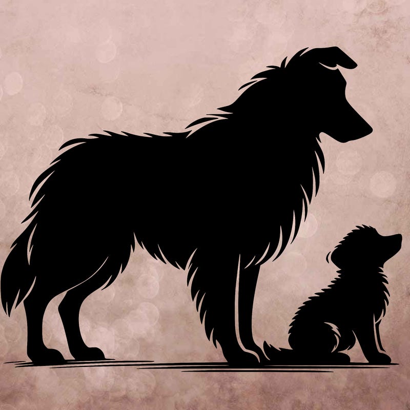 silhouette of a shepherd with his still and baby dog