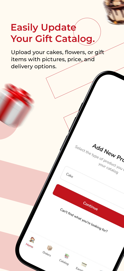 Eazi Gifting Vendor - Eazi Gifting Vendor app interface for adding a new product like a cake to the gift catalog