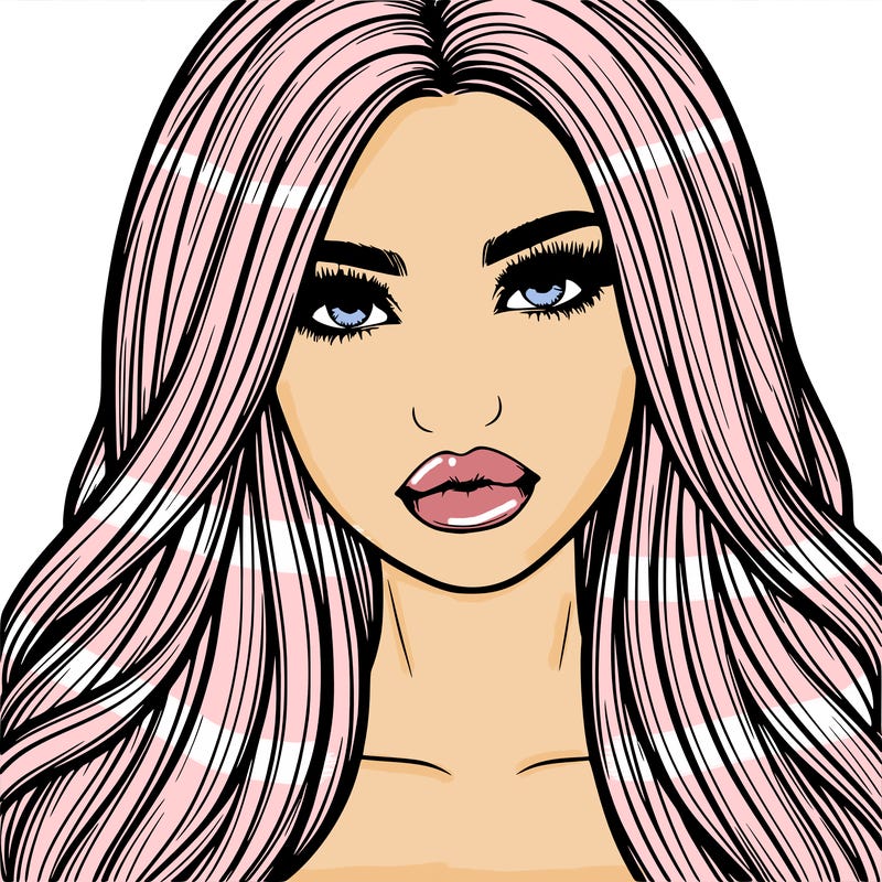 realistic girl with full lips and voluminous straight hair
