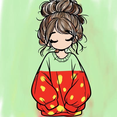 girl with baggy sweatshirt and messy bun