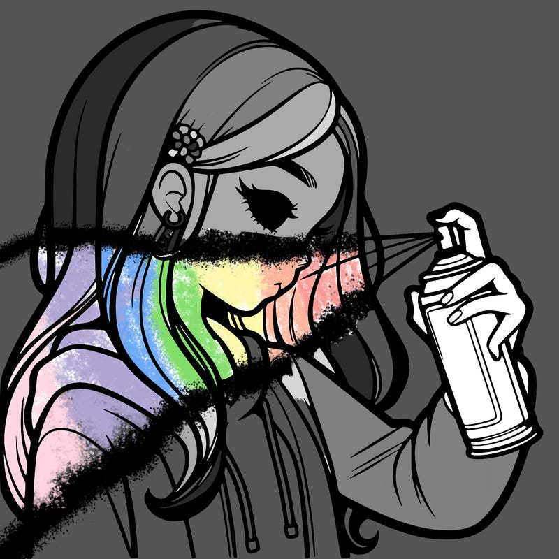 a realistic girl spray painting