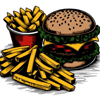 realistic burger and chips