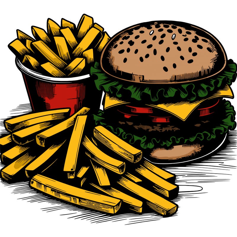 realistic burger and chips