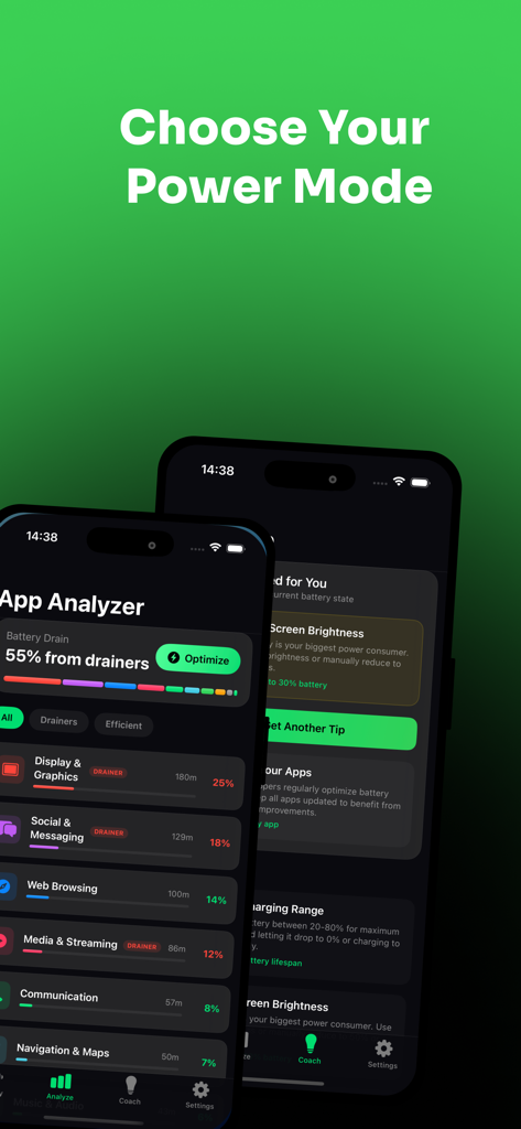 Battery Master Pro Saver - Battery Master Pro Saver interface showing app battery drain analysis and power saving tips