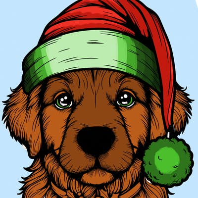 realistic dog with a christmas hat