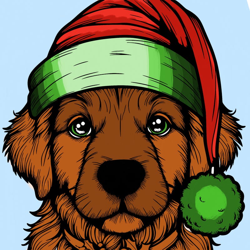 realistic dog with a christmas hat