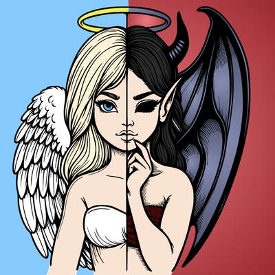 realistic angel half demon