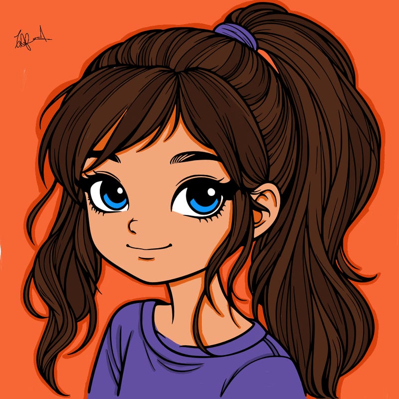 realistic girl with ponytail