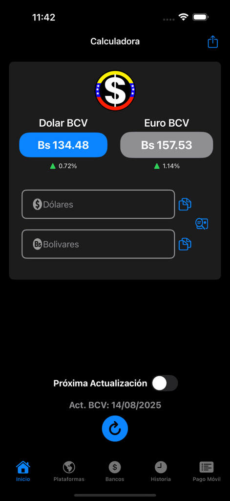 Dolar Al Dia Venezuela - Wechselkursrechner in der App Dolar Al Dia Venezuela zur Umrechnung von US-Dollar in Bolívares.