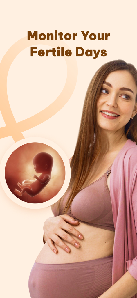 Chloe: Ovulation Tracker - A pregnant woman and a fetus illustration with the text Monitor Your Fertile Days.