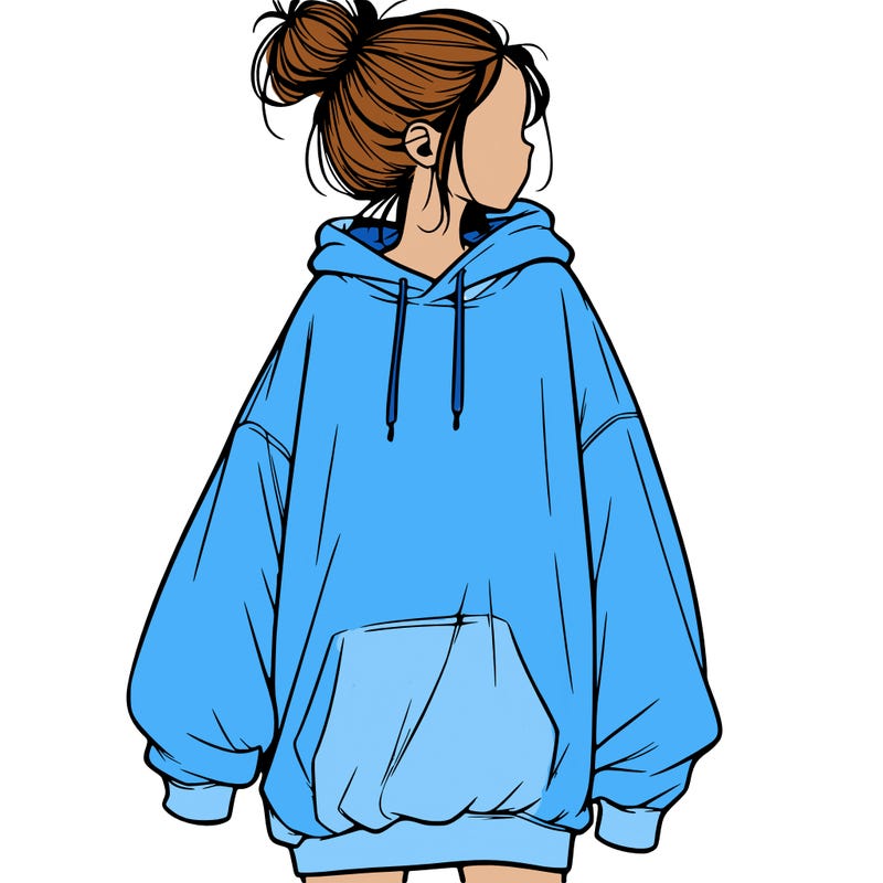 realistic girl with a oversized sweatshirt on and a bun