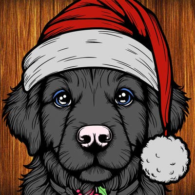 realistic dog with a christmas hat