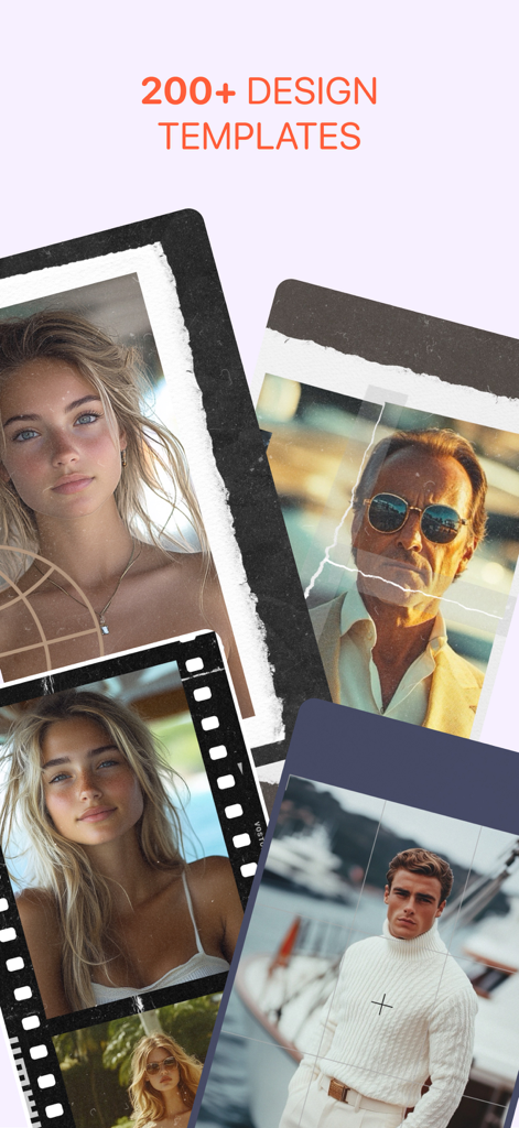 Vostok — Story Maker - A variety of minimalist and vintage design templates for social media stories featuring torn paper and film strip effects.