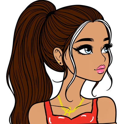 a beautiful and realistic girl with a high pony tail