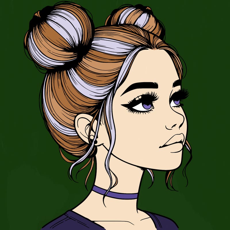 realistic girl with buns on the top of her head