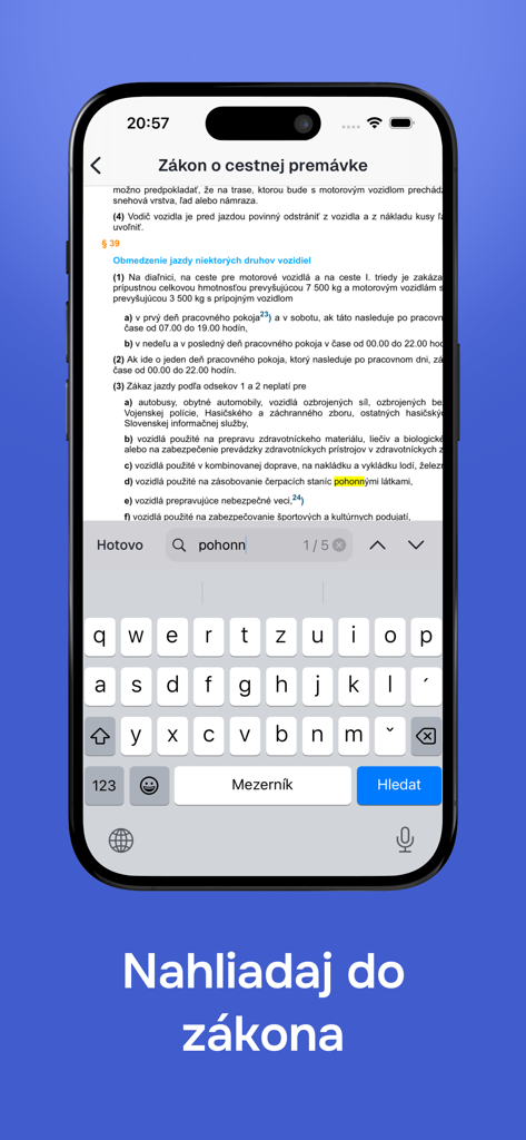Autoškola - 2026 (SK) - Una herramienta de búsqueda dentro de la aplicación Autoskola 2026 SK para buscar leyes de tráfico vial