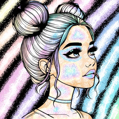 realistic girl with buns on the top of her head