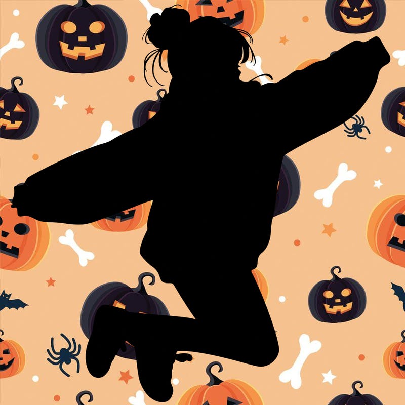 realistic girl jumping with a bun and oversized sweatshirt