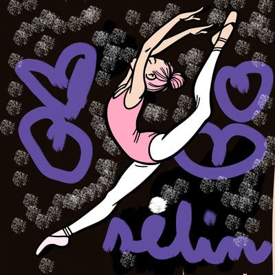 gymnast doing a leap in a leotard with a bent back leg