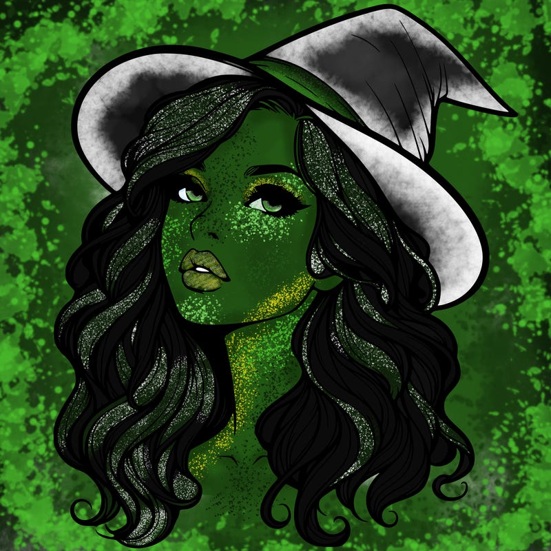 realistic witch girl with wavy hair and lips