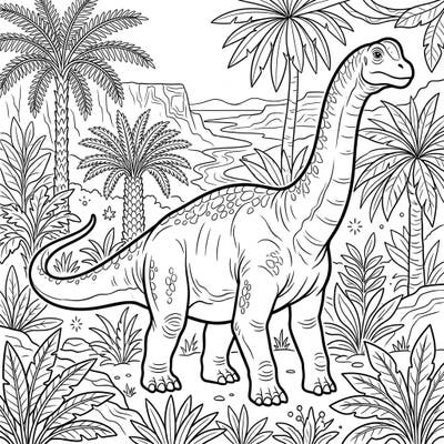 Step into a prehistoric world with this captivating Camarasaurus coloring page, featuring the gentle giant in its natural, lush habitat. Perfect for all ages, it offers a relaxing and educational artistic escape.