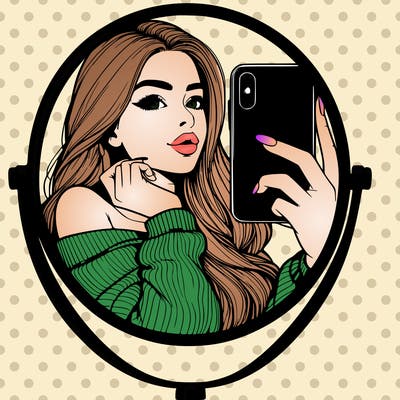 realistic girl taking mirror selfie beautiful