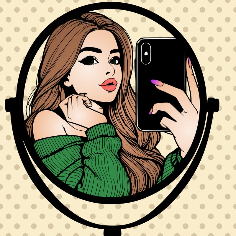 realistic girl taking mirror selfie beautiful