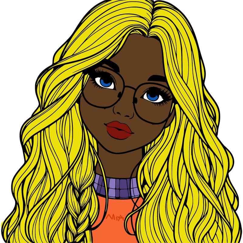 girl with long hair and freckles and glasses realistic