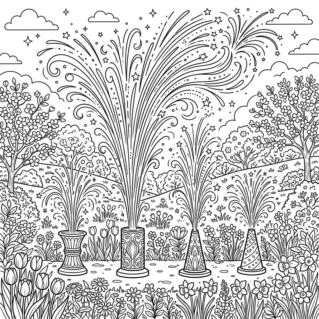 Celebrate Spring with Fountain Fireworks Coloring Fun