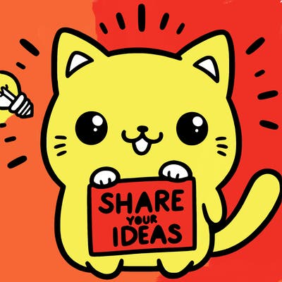 a cute cat saying share your ideas