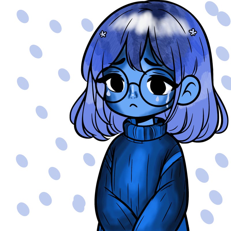 sad girl with glasses in a sweater