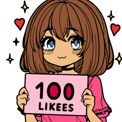 anima girl holding a 100 likes sign in her hand