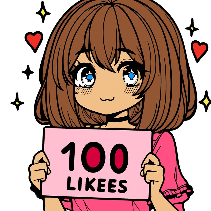 anima girl holding a 100 likes sign in her hand