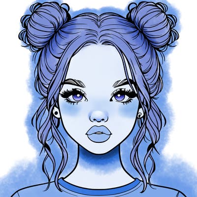 realistic girl with two buns in hair and lips