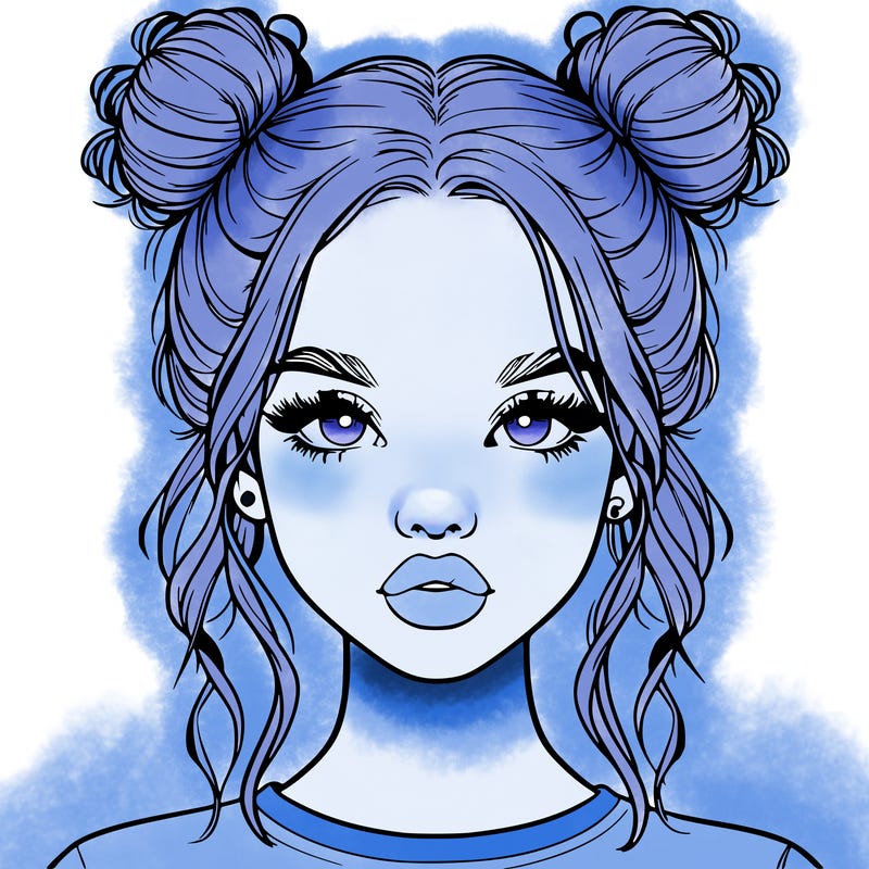 realistic girl with two buns in hair and lips