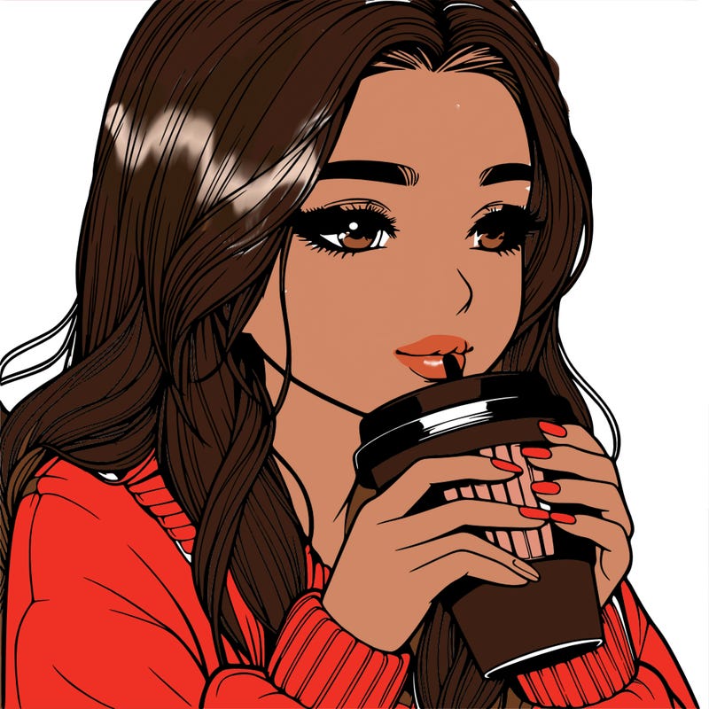 realistic girl drinking coffee