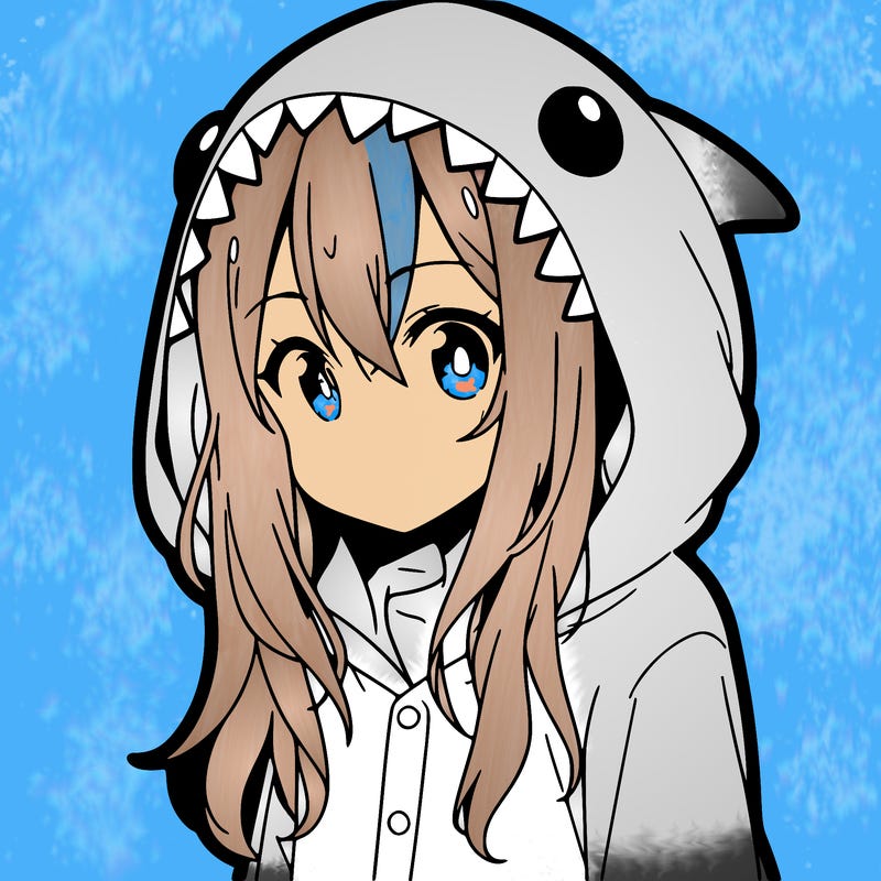 young anime girl in shark pajamas