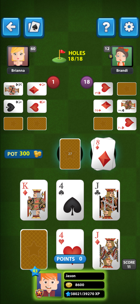Golf Card Game Classic - Gameplay screenshot of Golf Card Game Classic showing three players and cards on a green background